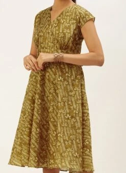 Green Printed Art Silk Mini Dress After Six Wear