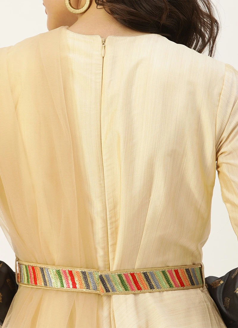 Grey N Beige Anarkali Suit Set Festive Wear - Image 5