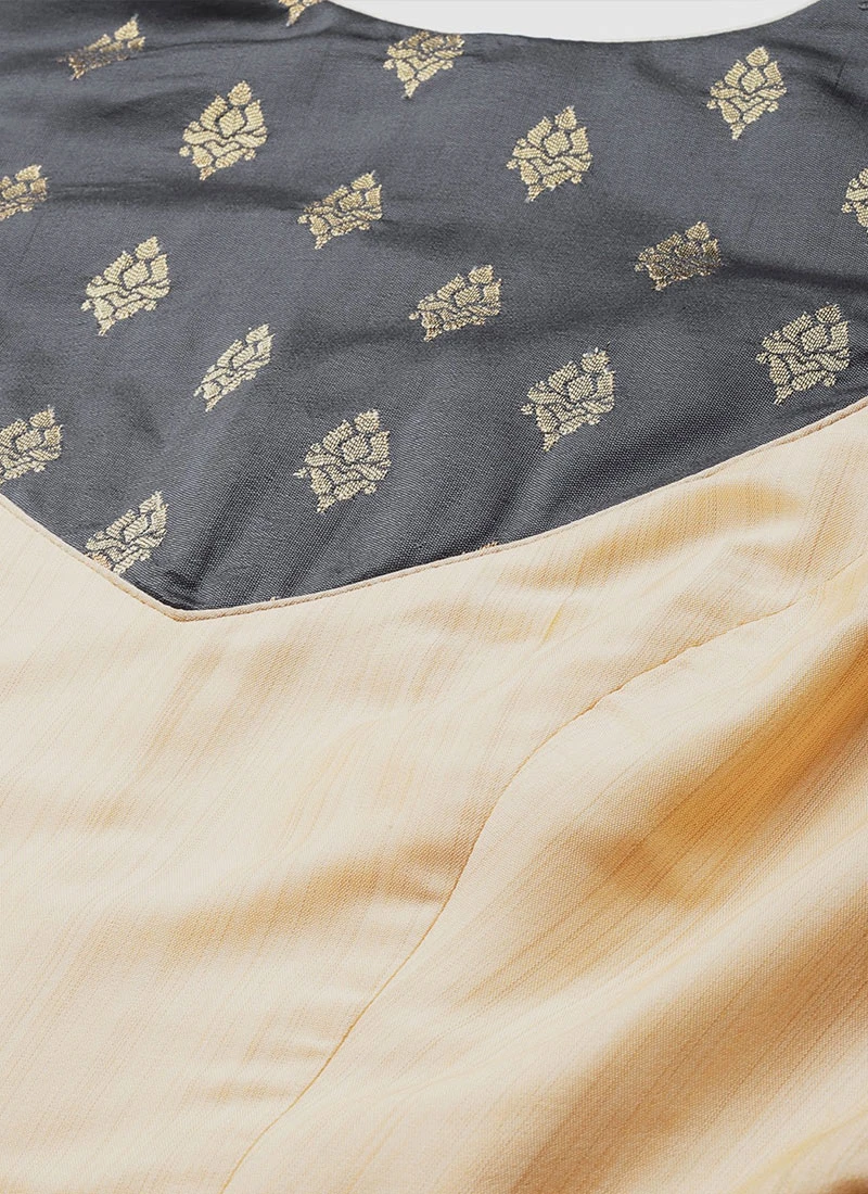 Grey N Beige Anarkali Suit Set Festive Wear - Image 6