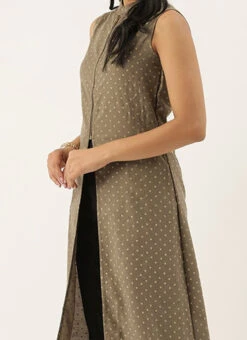 Grey N Black Collar Neck Kurta Sets After Six Wear