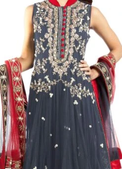 Grey Net Ankle Length Anarkali Suit Wedding Wear