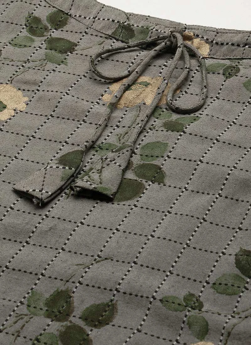 Grey Rayon Kurta Narrow Straight Pant Set Work Wear - Image 5