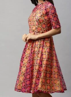 Knee Length Multiclolored Fit N Flared Dress Party Wear