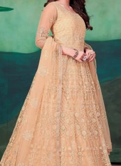 Light Yellow Net Embroidered Anarkali Suit Party Wear