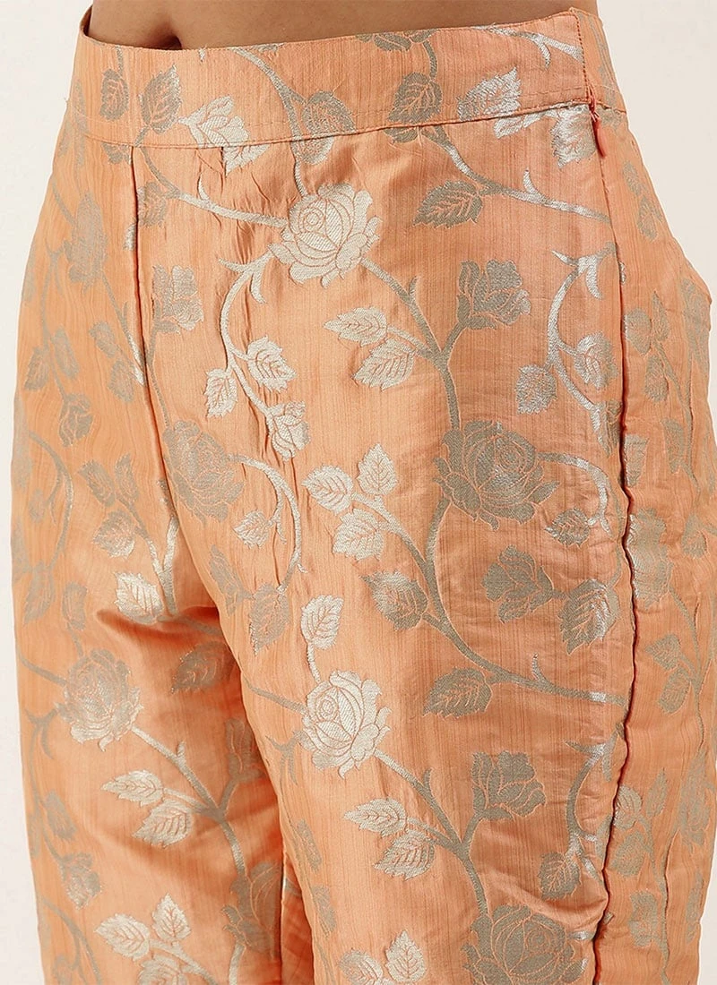 Magenta N Peach Contrast Layered Anarkali Set Festive Wear - Image 6