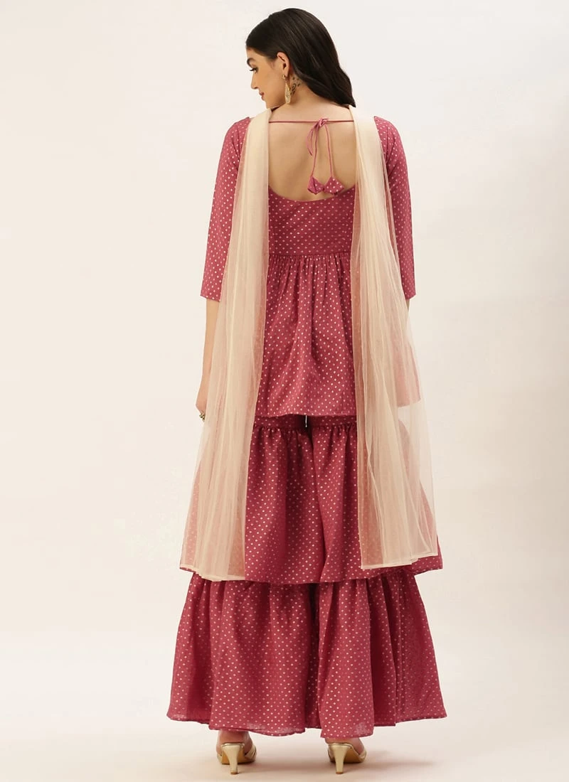 Bottom From Maroon Nylon Jacquard Gharara Set After Six Wear - Image 4