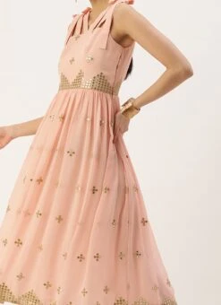 Mauve Embroidered Strap Neck Dress After Six Wear