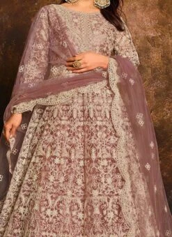 Mauve Net Anarkali Suit Party Wear