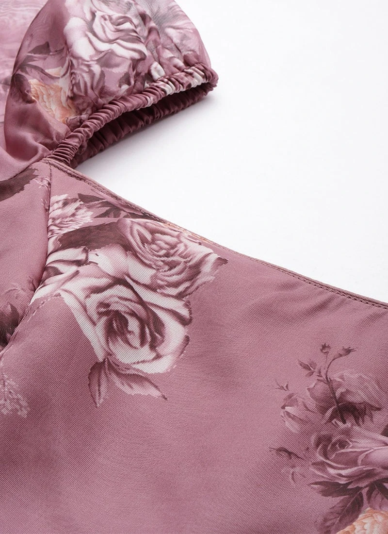 Mauve Organza Digital Printed Dress After Six Wear - Image 5