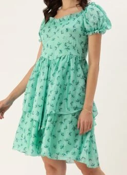 Mint Blue Chinon Digital Printed Dress After Six Wear