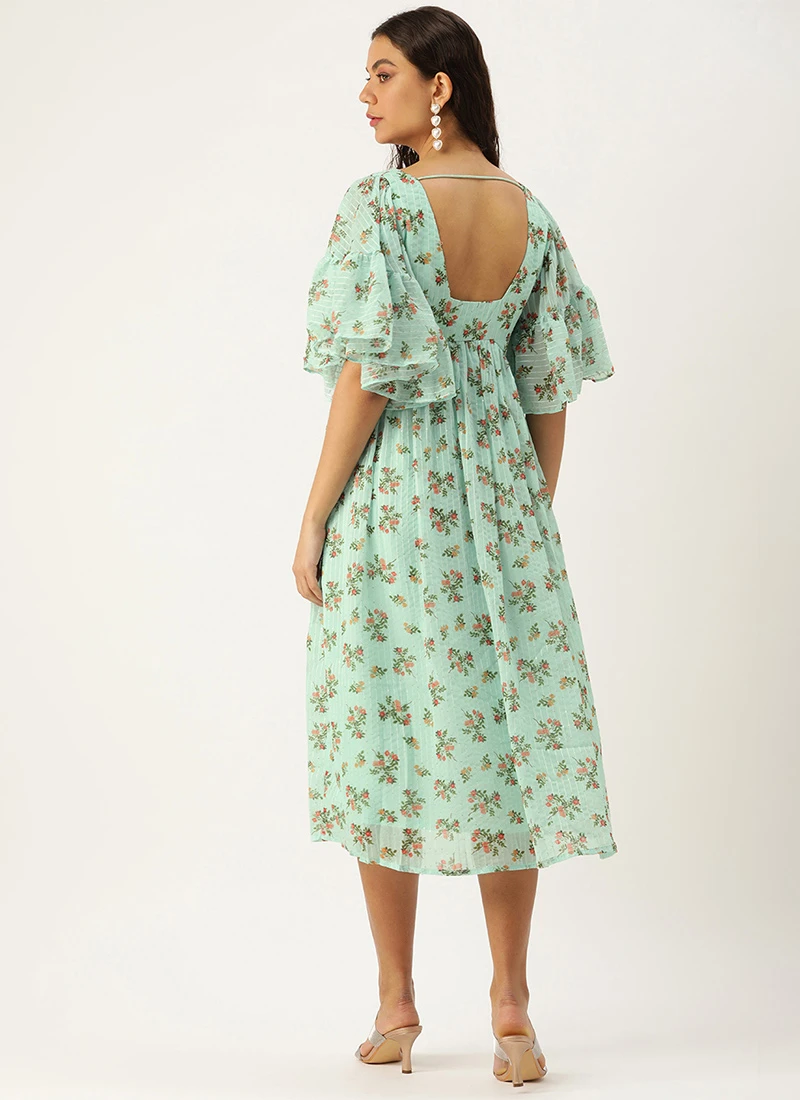 Mint Green Georgette Digital Printed Dress After Six Wear Party Wear - Image 4