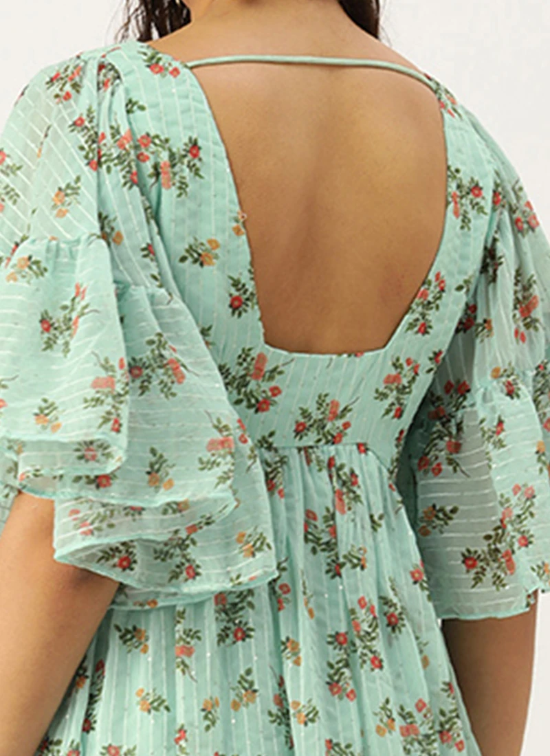 Mint Green Georgette Digital Printed Dress After Six Wear Party Wear - Image 6