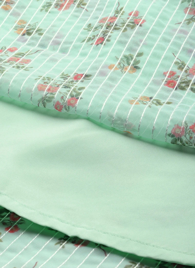 Mint Green Georgette Digital Printed Dress After Six Wear Party Wear - Image 8