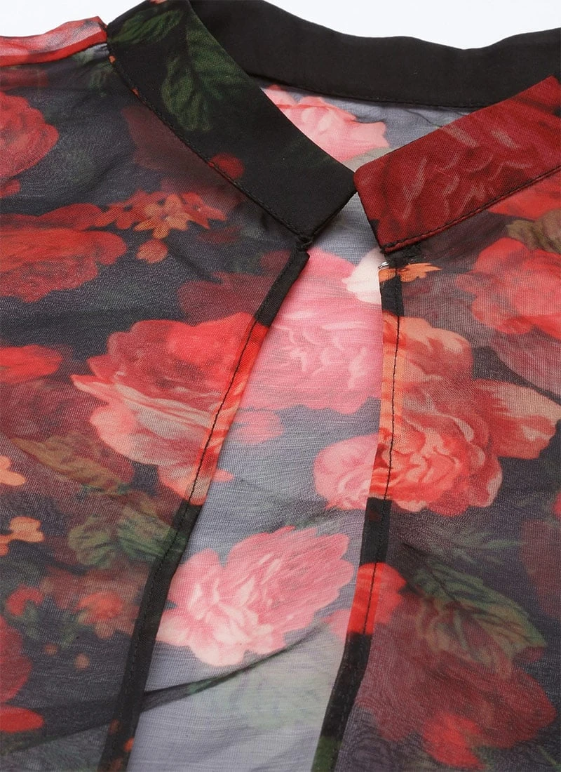 Multicolored Digital Print Organza Jacket N Black Dress Festive Wear - Image 5