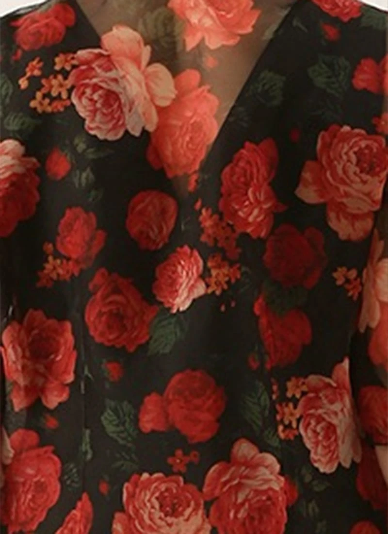 Multicolored Digital Print Organza Jacket N Black Dress Festive Wear - Image 7