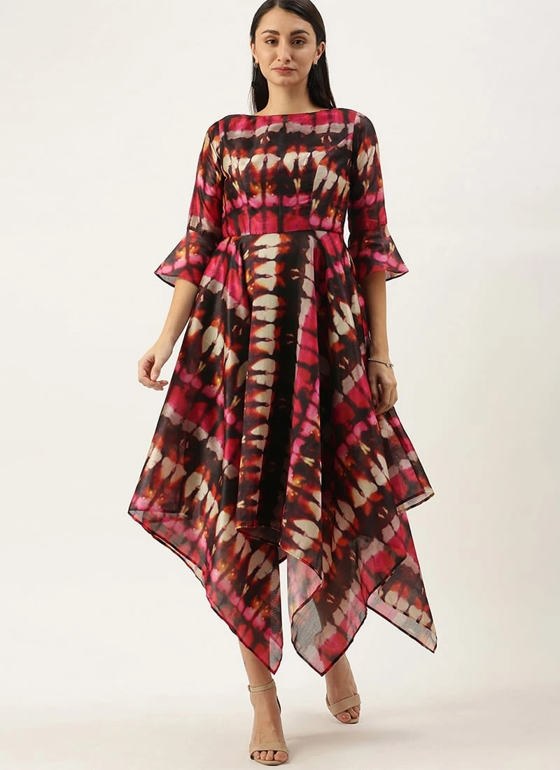 Multicolored Digital Printed Art Silk Dress After Six Wear - Image 3