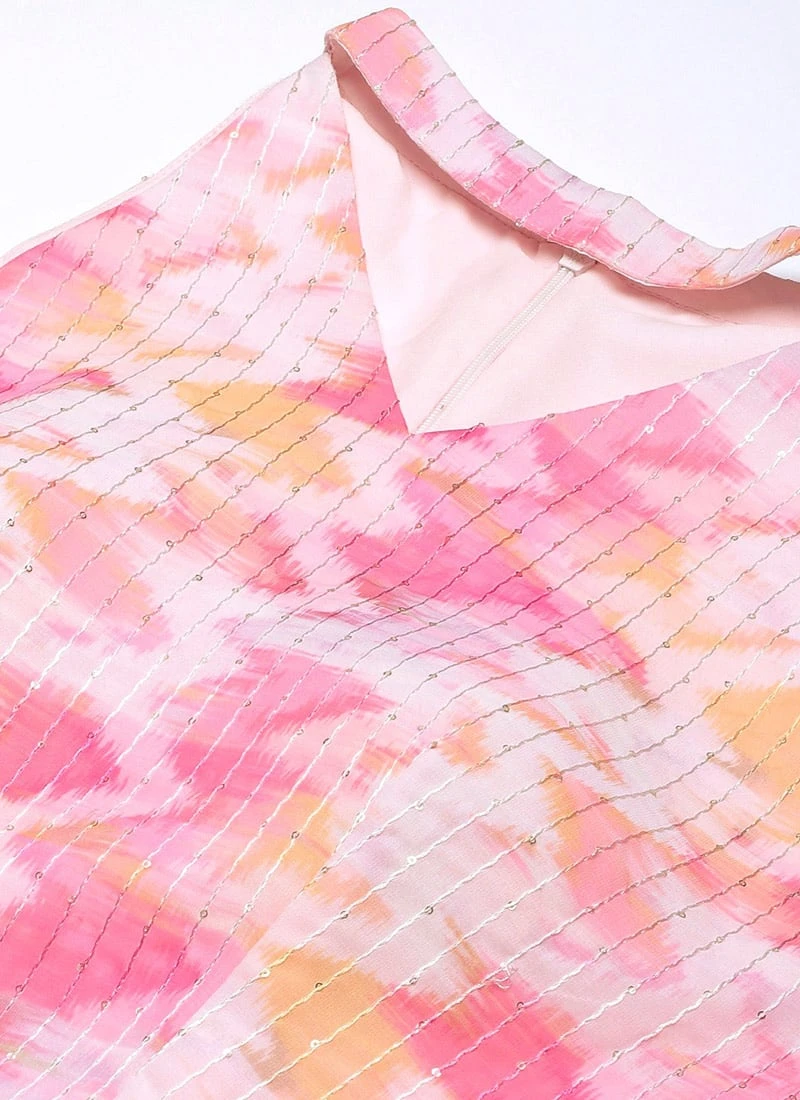 Multicolored Georgette Printed Halter Neck Dress After Six Wear - Image 5