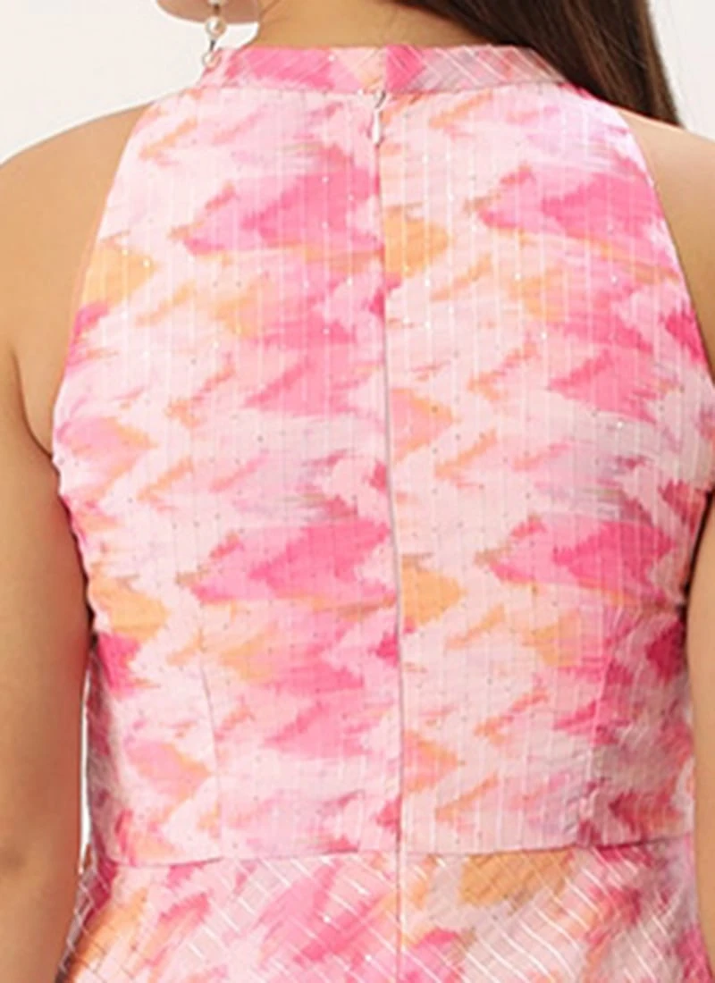 Multicolored Georgette Printed Halter Neck Dress After Six Wear - Image 6