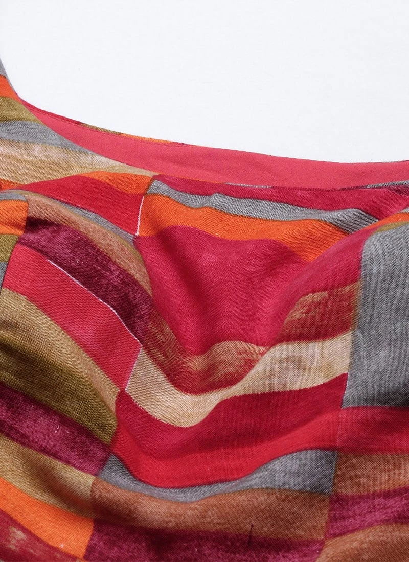 Multicolored N Burgundy Georgette Gathers Dress After Six Wear - Image 5