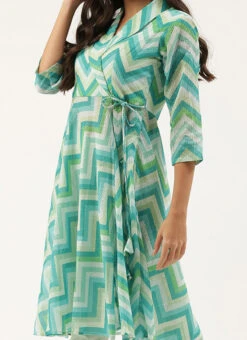 Multicolored N Green Printed Kurta Set Festive Wear