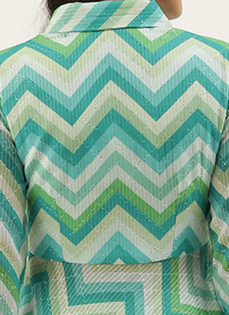 Multicolored N Green Printed Kurta Set Festive Wear - Image 6