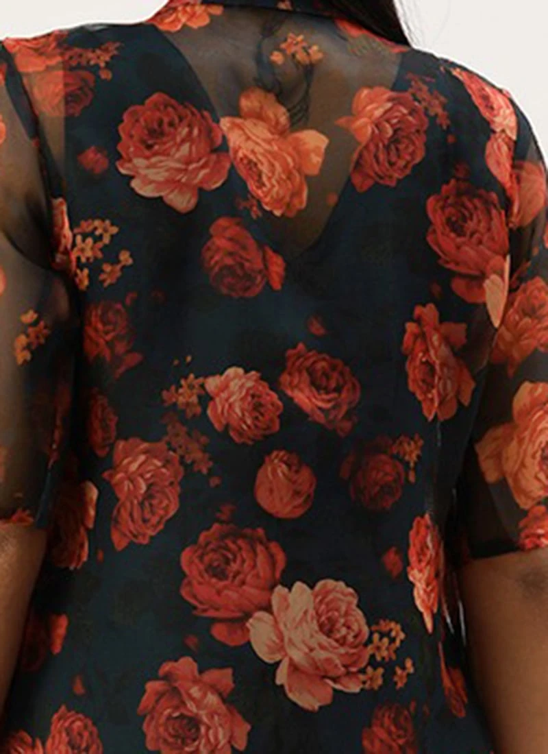 Multicolored Organza Jacket N Teal Blue Dress Festive Wear - Image 7