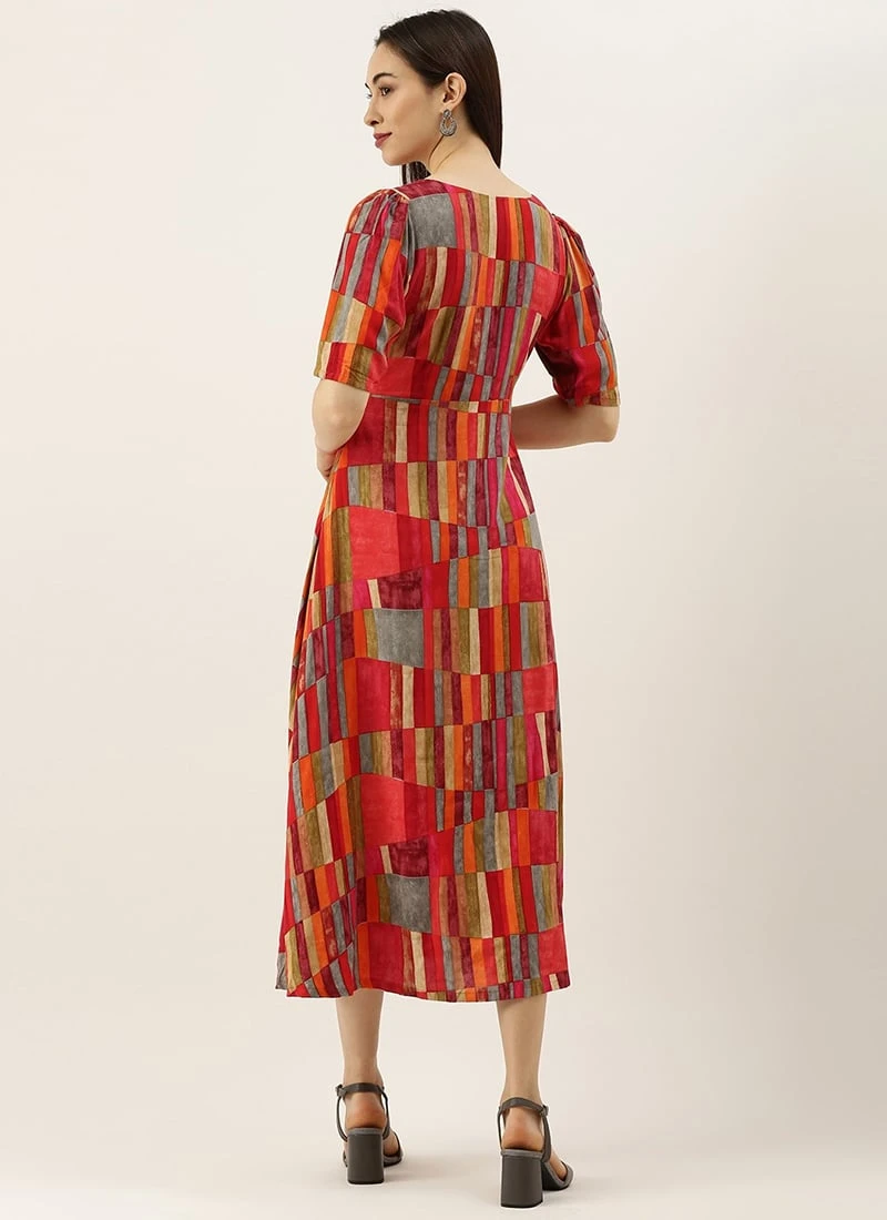 Multicolored Printed A Line Dress After Six Wear - Image 4