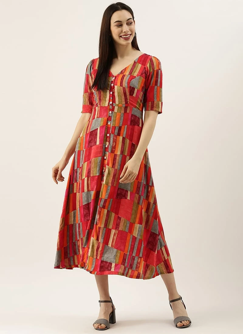 Multicolored Printed A Line Dress After Six Wear - Image 3