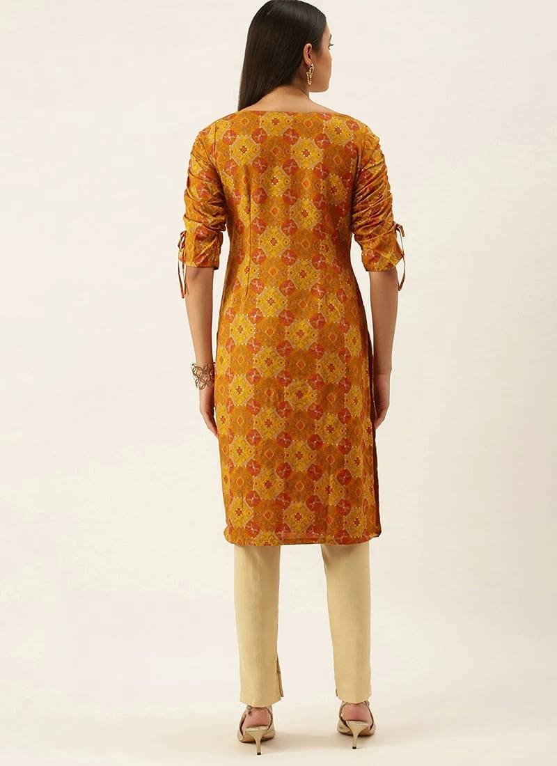 Multicolored Printed Straight Pant Kurta Set Work Wear - Image 4