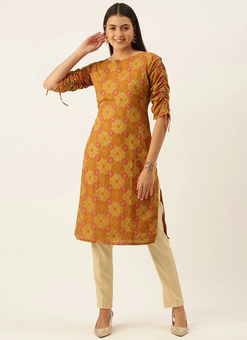 Multicolored Printed Straight Pant Kurta Set Work Wear - Image 3