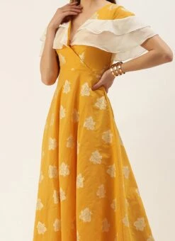 Mustard Art Silk Ruffled Dress Festive Wear