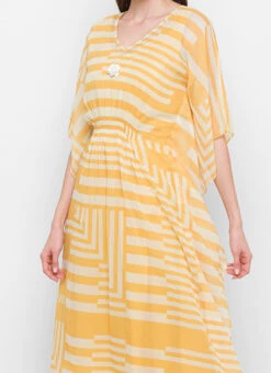 Mustard Chiffon Printed Kaftan Suit Work Wear