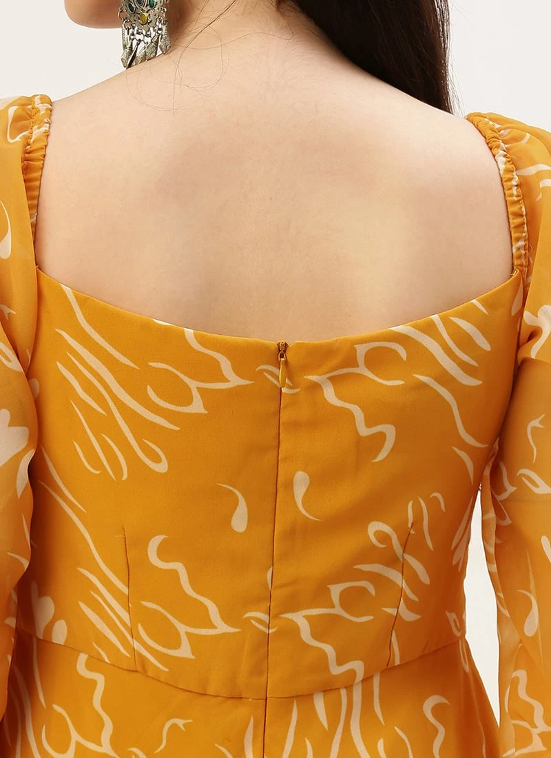 Mustard Digital Print Georgette Maxi Dress After Six Wear - Image 6