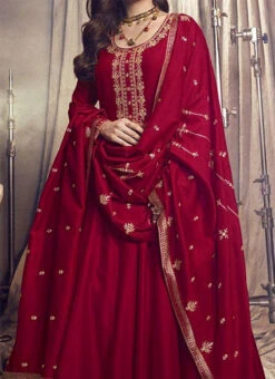 Nidhi Shah Rani Pink Art Silk Embroidered Anarkali Suit Party Wear