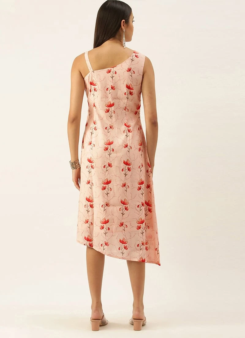 Off White Asymmetric Hem One Shoulder Dress Party Wear - Image 4