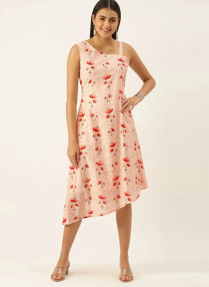 Off White Asymmetric Hem One Shoulder Dress Party Wear - Image 3