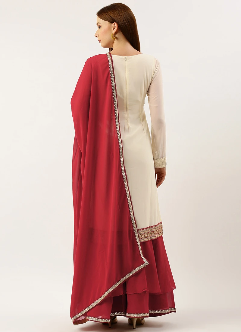 Top From Off White Embroidered Asymmetrical Gharara Suit After Six Wear - Image 4