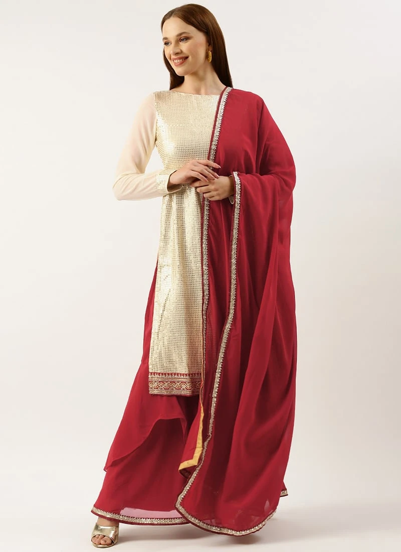 Bottom From Off White Embroidered Asymmetrical Gharara Suit After Six Wear - Image 3