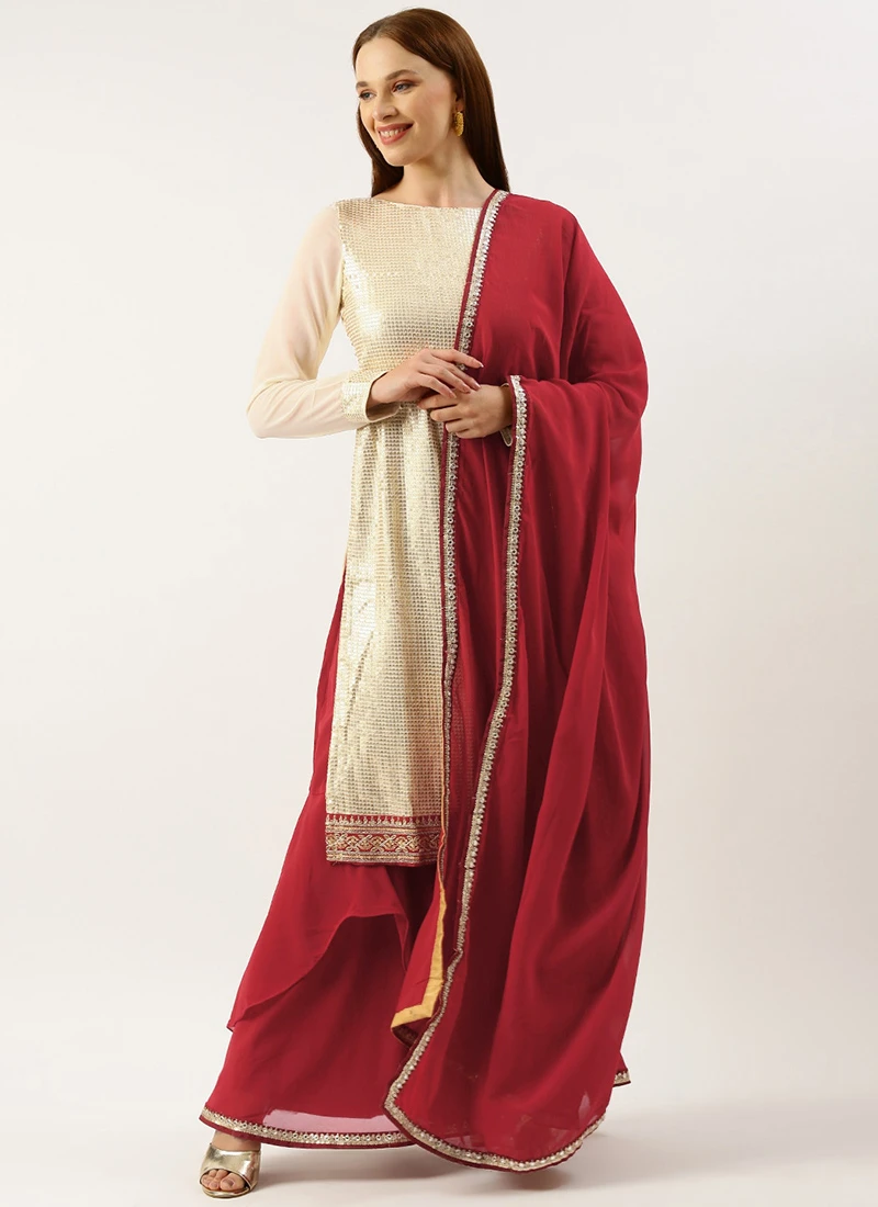 Top From Off White Embroidered Asymmetrical Gharara Suit After Six Wear - Image 3