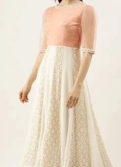Off White N Peach Taffeta Kali Style Anarkali Suit Party Wear