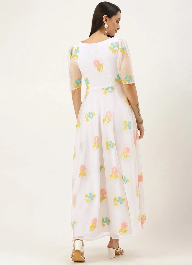 Off White Organza Ankle Length Dress After Six Wear - Image 4