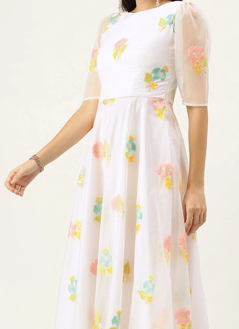 Off White Organza Ankle Length Dress After Six Wear