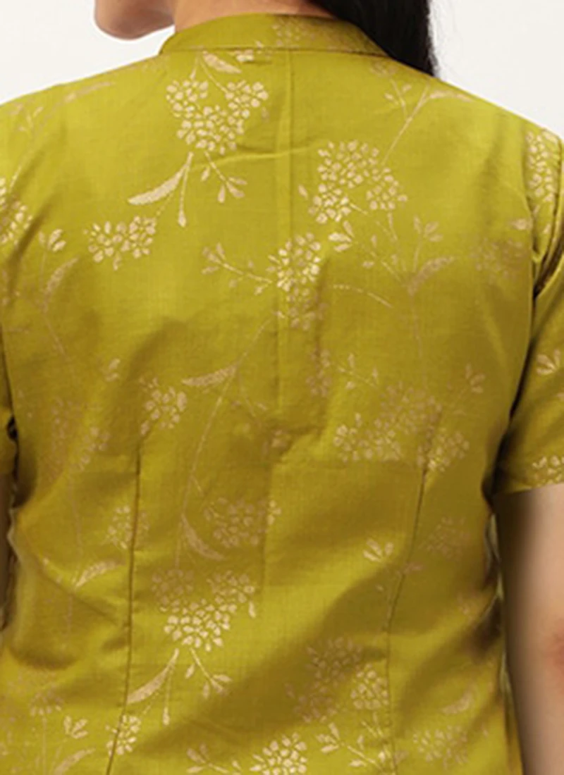 Olive Green Rayon Foil Print Jacket N Dress Festive Wear - Image 7