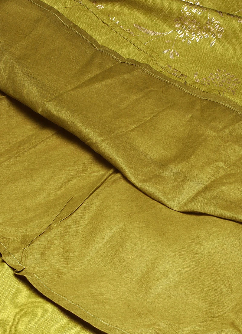 Olive Green Rayon Foil Print Jacket N Dress Festive Wear - Image 8