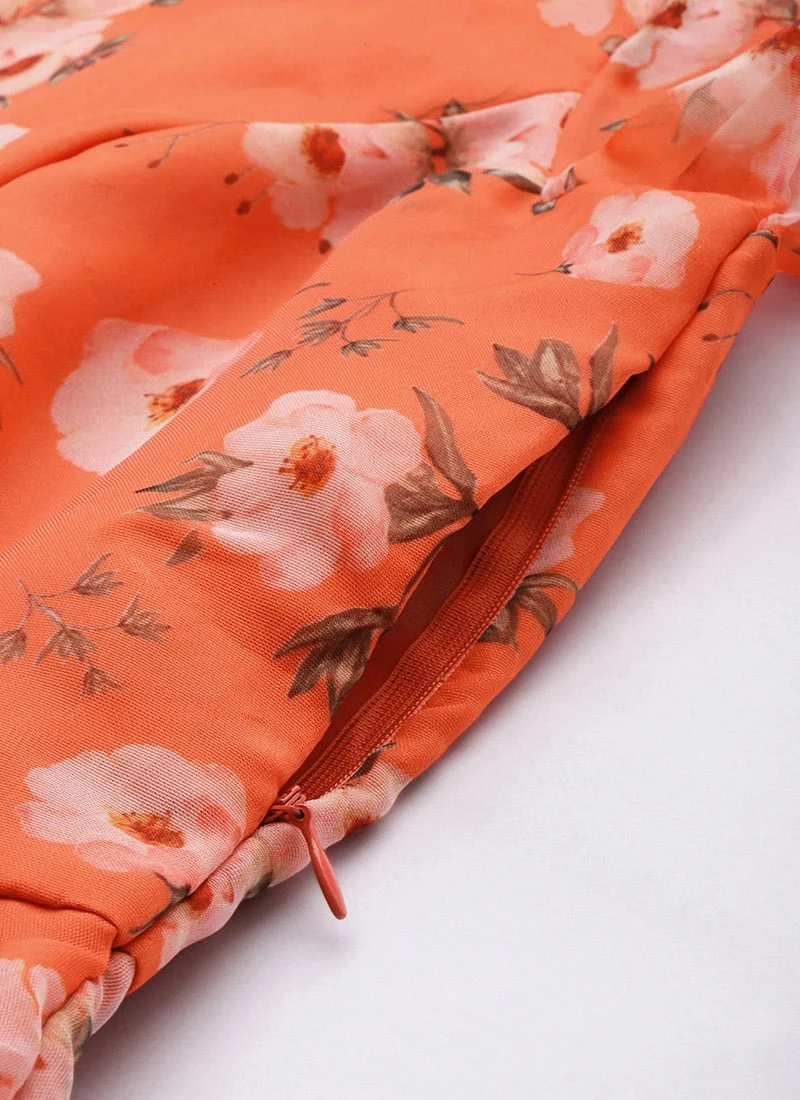 Orange Digital Printed Organza Dress After Six Wear - Image 7