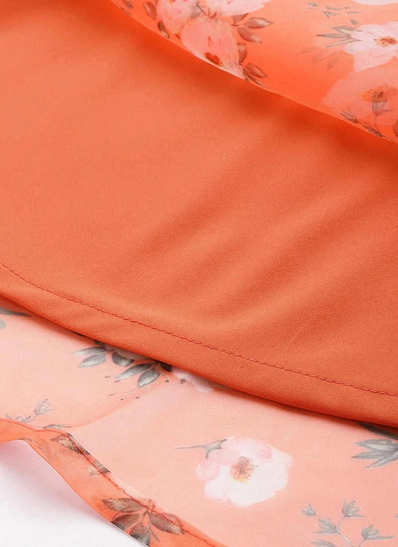 Orange Digital Printed Organza Dress After Six Wear - Image 8