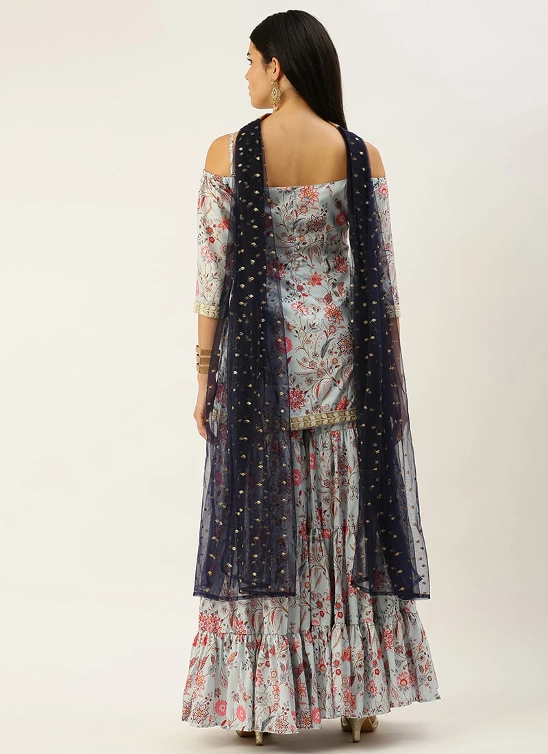 Bottom From Pale Blue Lily Art Silk Printed Gharara Set After Six Wear - Image 4