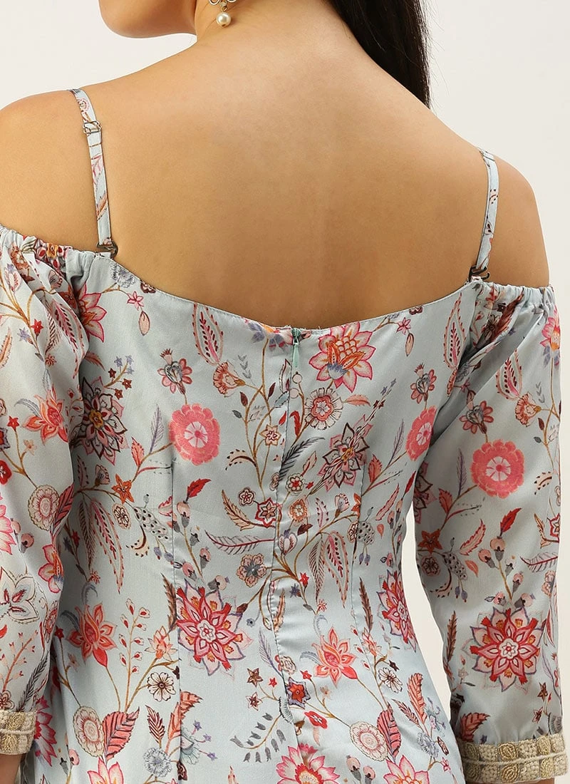 Bottom From Pale Blue Lily Art Silk Printed Gharara Set After Six Wear - Image 6