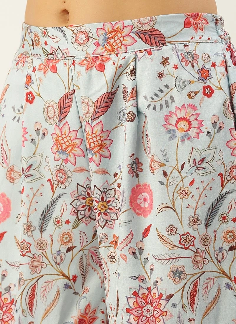 Bottom From Pale Blue Lily Art Silk Printed Gharara Set After Six Wear - Image 7