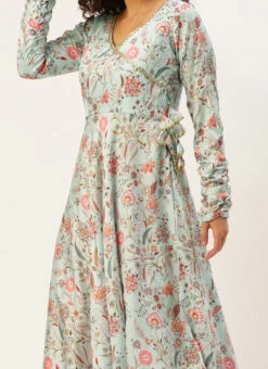 Bottom From Pale Blue N Mauve Art Silk Anarkali Suit Set After Six Wear